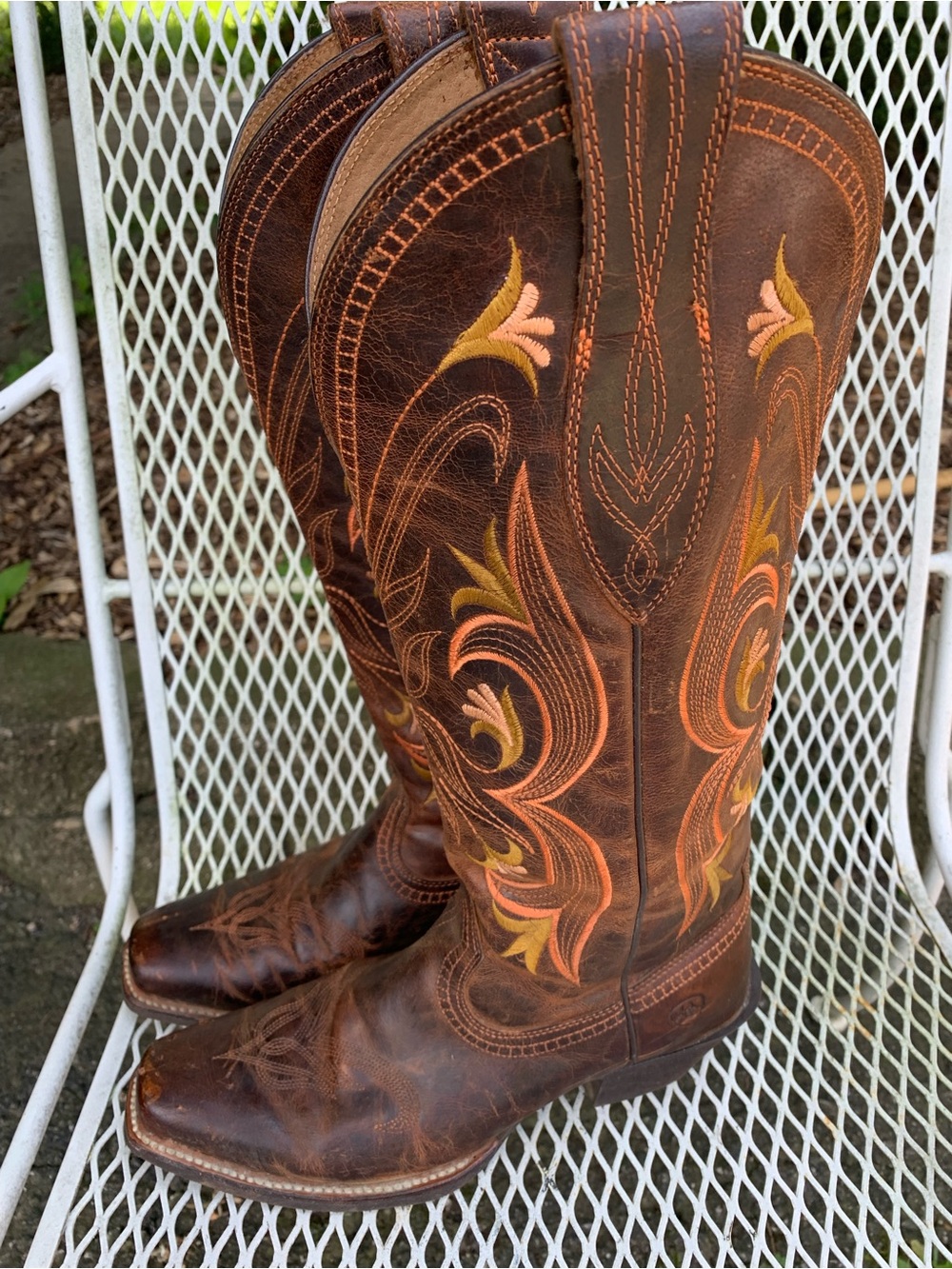 Ariat Lantana HIgh Cowboy Boot Women 7.5 Brown Leather Western Floral Cowgirl